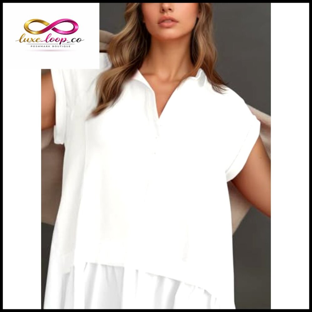 Oversized V-Neck Mini Dress, Patchwork Cotton, Su… - image 4